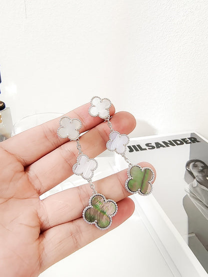 [Angela Schmuck] Kleeblatt 3 Motive Chalzedon dunkel Perlmutt Silber Ohrringe