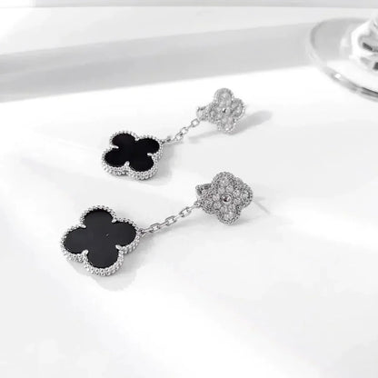 [Angela Schmuck] KLEEBLATT 2 MOTIVE DIAMANT ONYX OHRRINGE SILBER