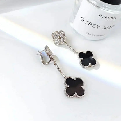 [Angela Schmuck] KLEEBLATT 2 MOTIVE DIAMANT ONYX OHRRINGE SILBER