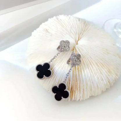 [Angela Schmuck] KLEEBLATT 2 MOTIVE DIAMANT ONYX OHRRINGE SILBER
