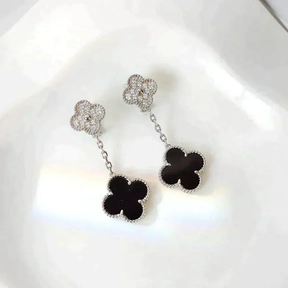 [Angela Schmuck] KLEEBLATT 2 MOTIVE DIAMANT ONYX OHRRINGE SILBER