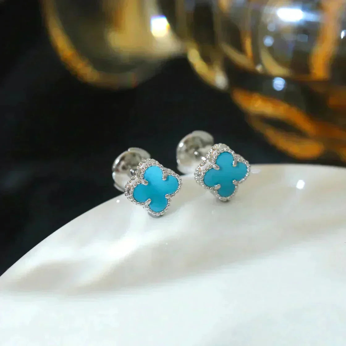 [Angela Schmuck]CLOVER MINI 9,5MM ONYX OHRSTECKER SILBER