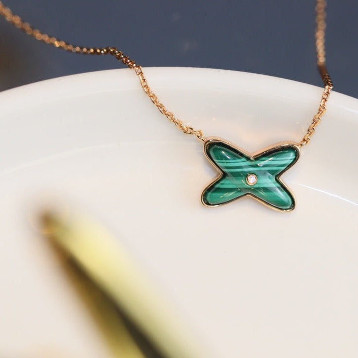 [Angela Jewellery]JEUX MALACHITE 1 DIAMANT ROTGOLD HALSKETTE