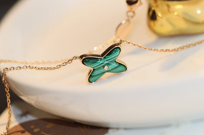 [Angela Jewellery]JEUX MALACHITE 1 DIAMANT ROTGOLD HALSKETTE