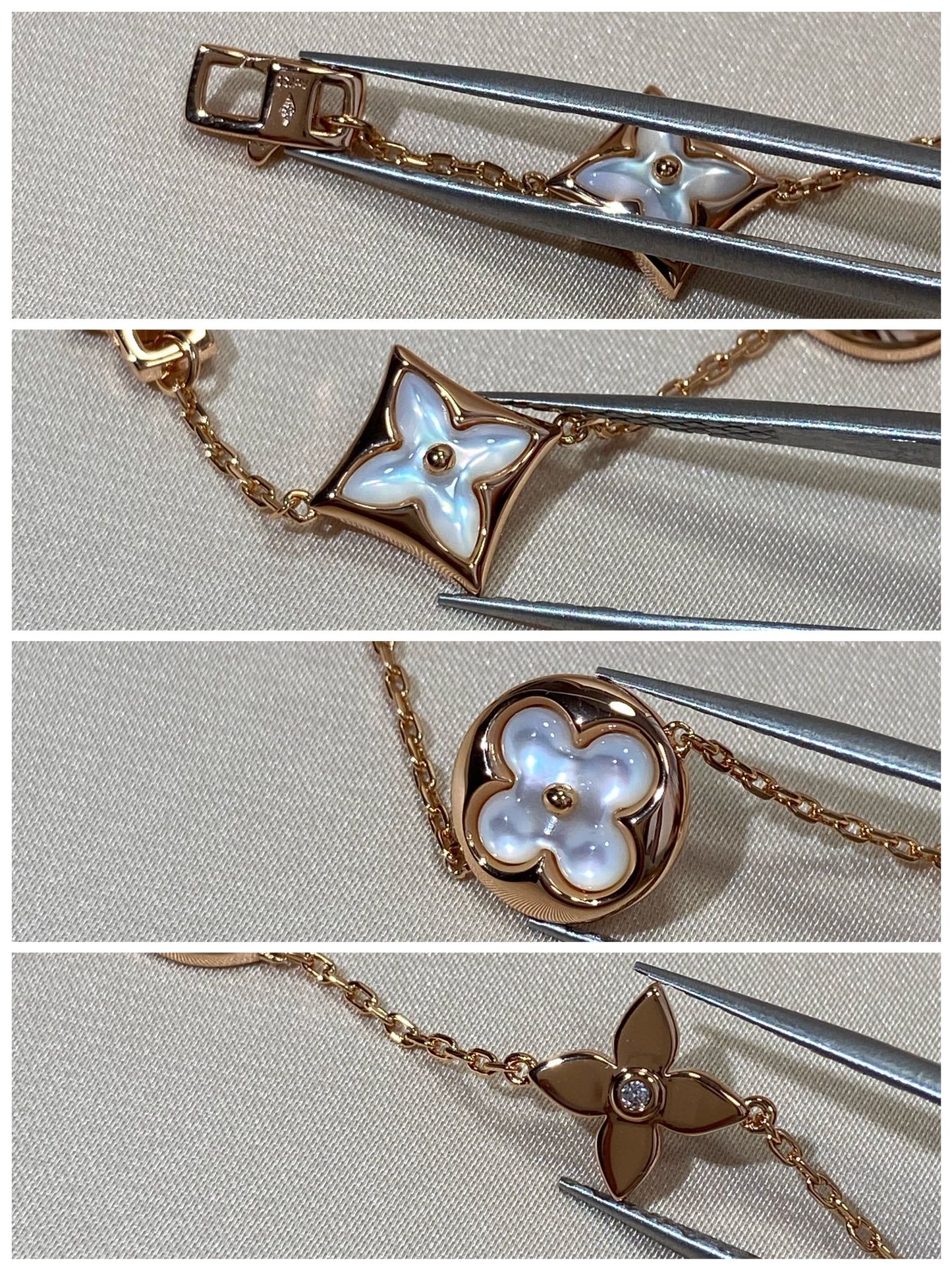 [Angela Jewellery]Armband mit Stern- und Sonnenmotiv, 5 Perlmutt-Rotgold