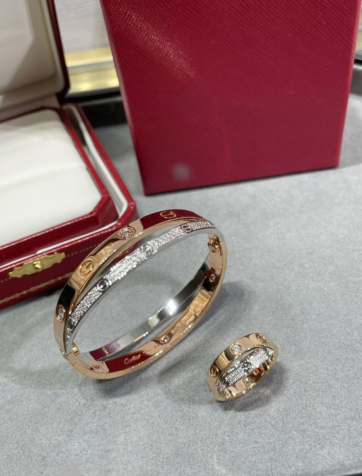 [アンジェラジュエリー]LOVE ピンクゴールド シルバー ダイヤモンド ダブルリング