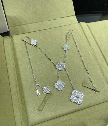 [Angela Jewellery]CLOVER 6 MOTIF DIAMOND PAVED NECKLACE