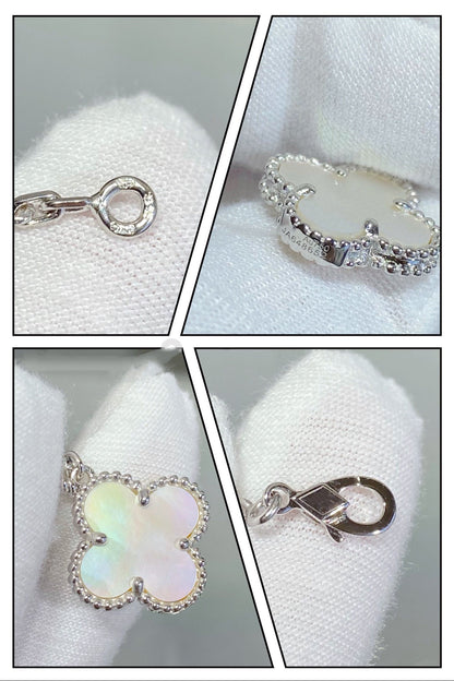 [Angela Schmuck] Kleeblatt 5 Motiv weiß Perlmutt Silber Armband