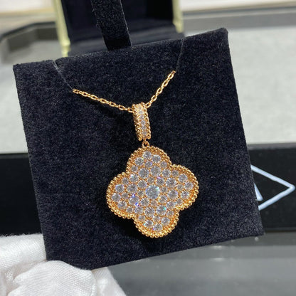 [Angela Jewellery]CLOVER 25MM LARGE PEDANT DIAMOND PAVED LONG NECKLACE