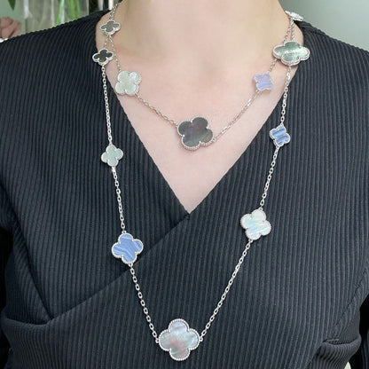 [アンジェラジュエリー]クローバー 16モチーフ カルセドニー モップ シルバーネックレス