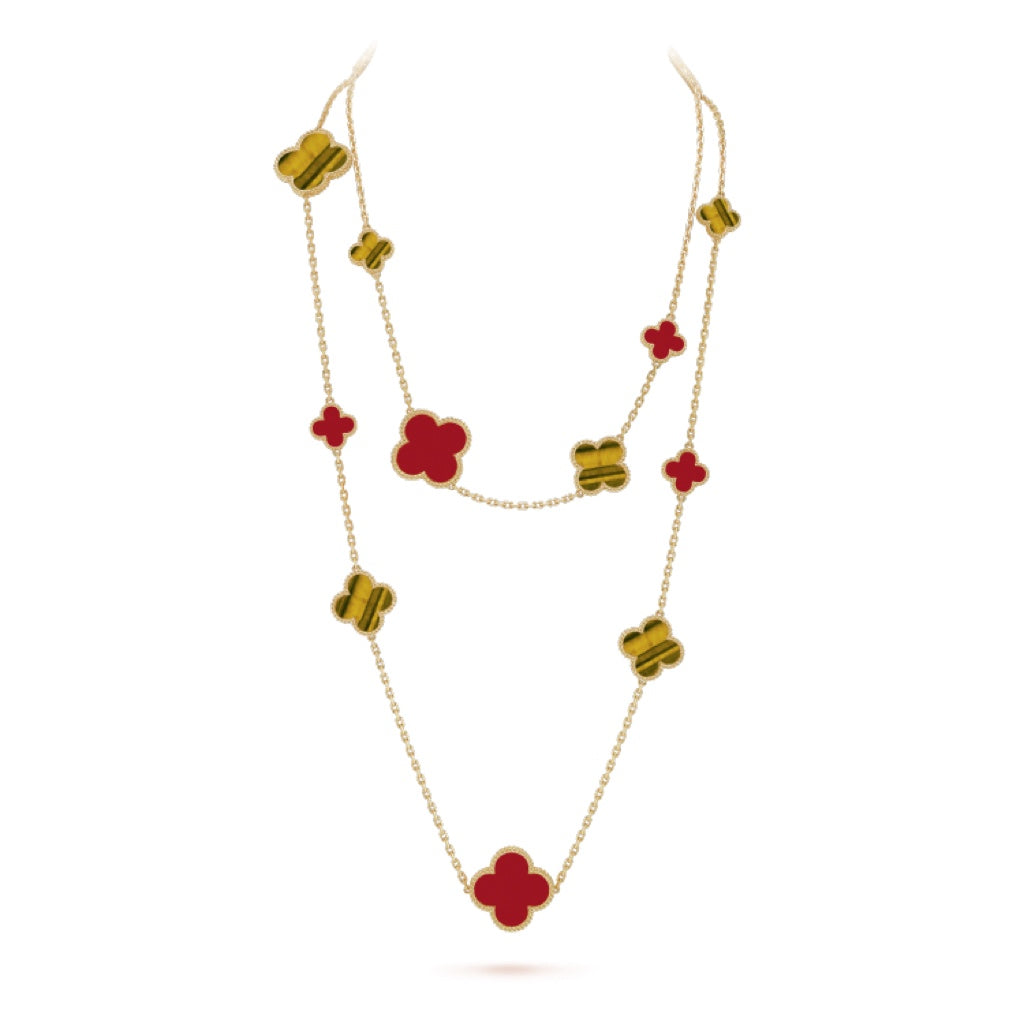 [Angela Schmuck]Kleeblatt 16 Motiv Karneol Tigerauge Roségold Halskette