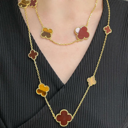 [Angela Schmuck]Kleeblatt 16 Motiv Karneol Tigerauge Roségold Halskette