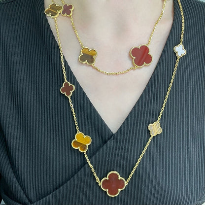 [Angela Schmuck]Kleeblatt 16 Motiv Karneol Tigerauge Roségold Halskette