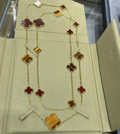 [Angela Schmuck]Kleeblatt 16 Motiv Karneol Tigerauge Roségold Halskette