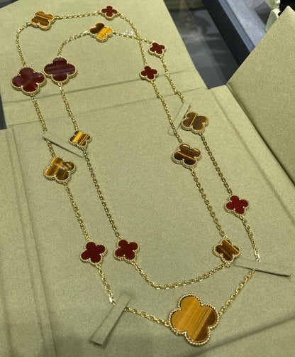 [Angela Schmuck]Kleeblatt 16 Motiv Karneol Tigerauge Roségold Halskette