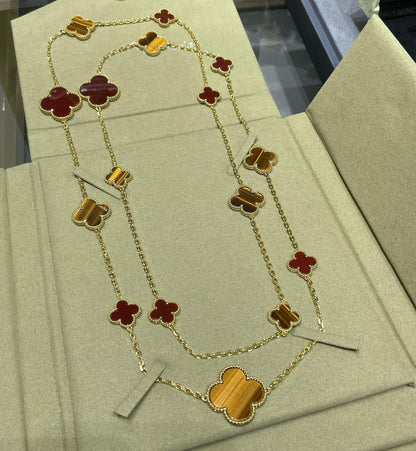 [Angela Schmuck]Kleeblatt 16 Motiv Karneol Tigerauge Roségold Halskette