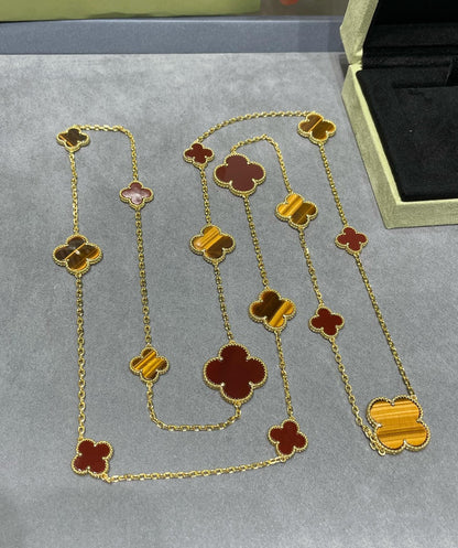 [Angela Schmuck]Kleeblatt 16 Motiv Karneol Tigerauge Roségold Halskette