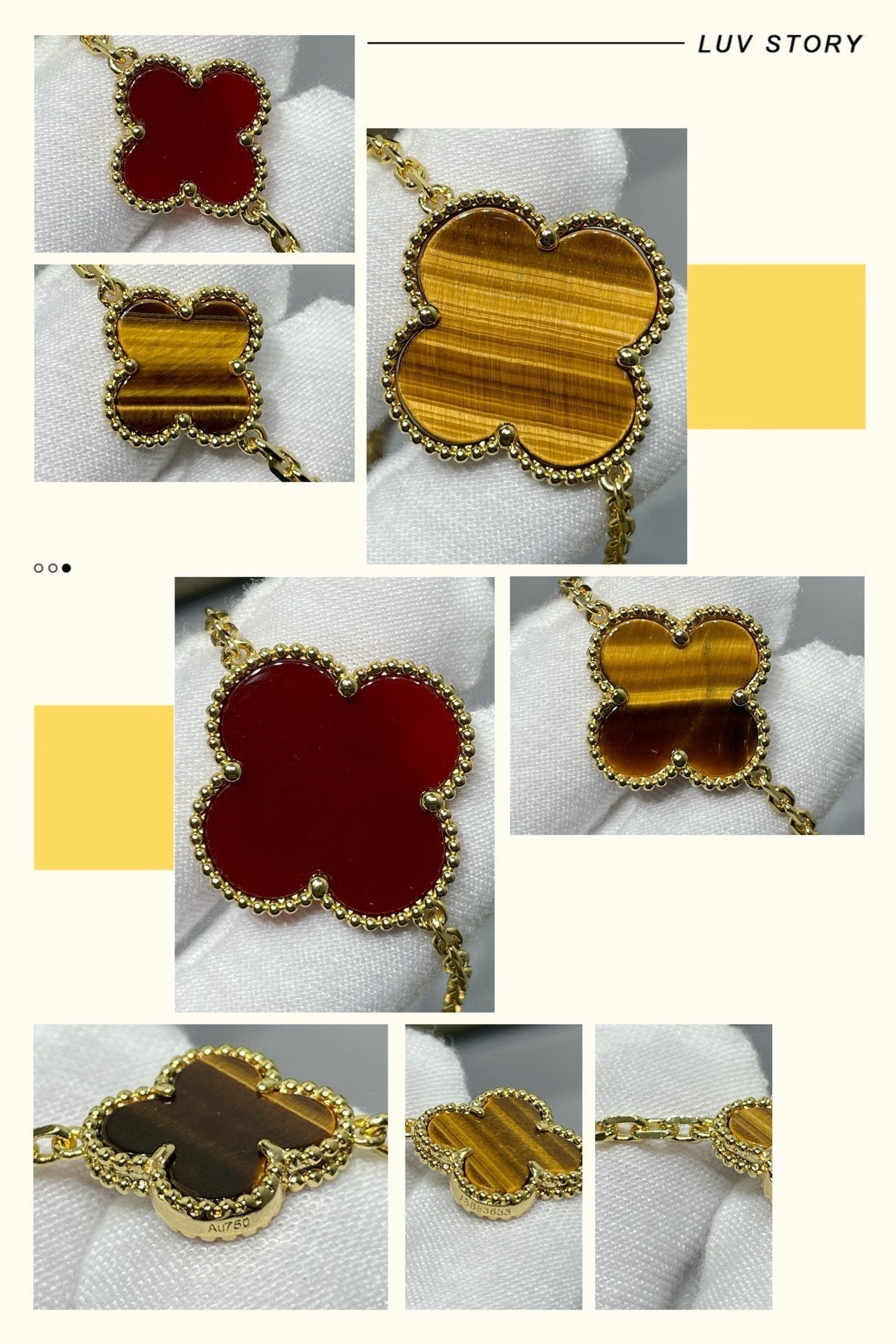 [Angela Schmuck]Kleeblatt 16 Motiv Karneol Tigerauge Roségold Halskette