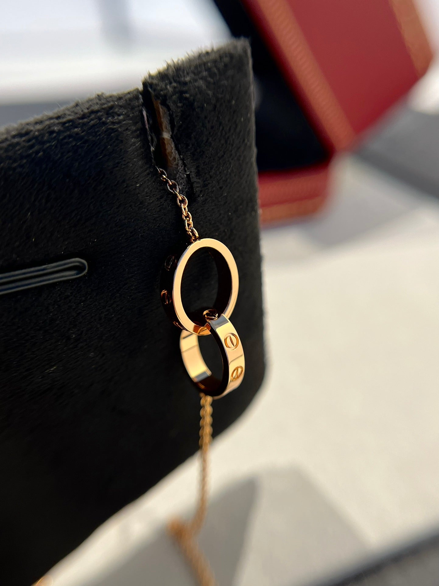 [Angela Schmuck]LIEBE HALSKETTE DOPPELRING ROSA GOLD 