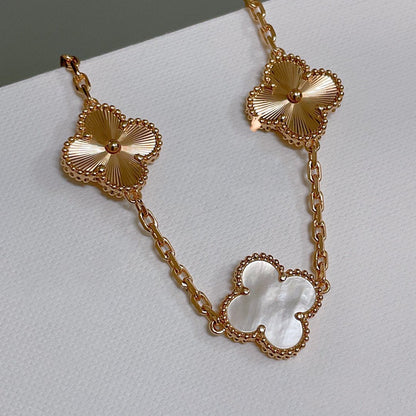 [Angela Schmuck] Kleeblatt-Armband mit 5 Motiven, Weiß, Perlmutt, Roségold