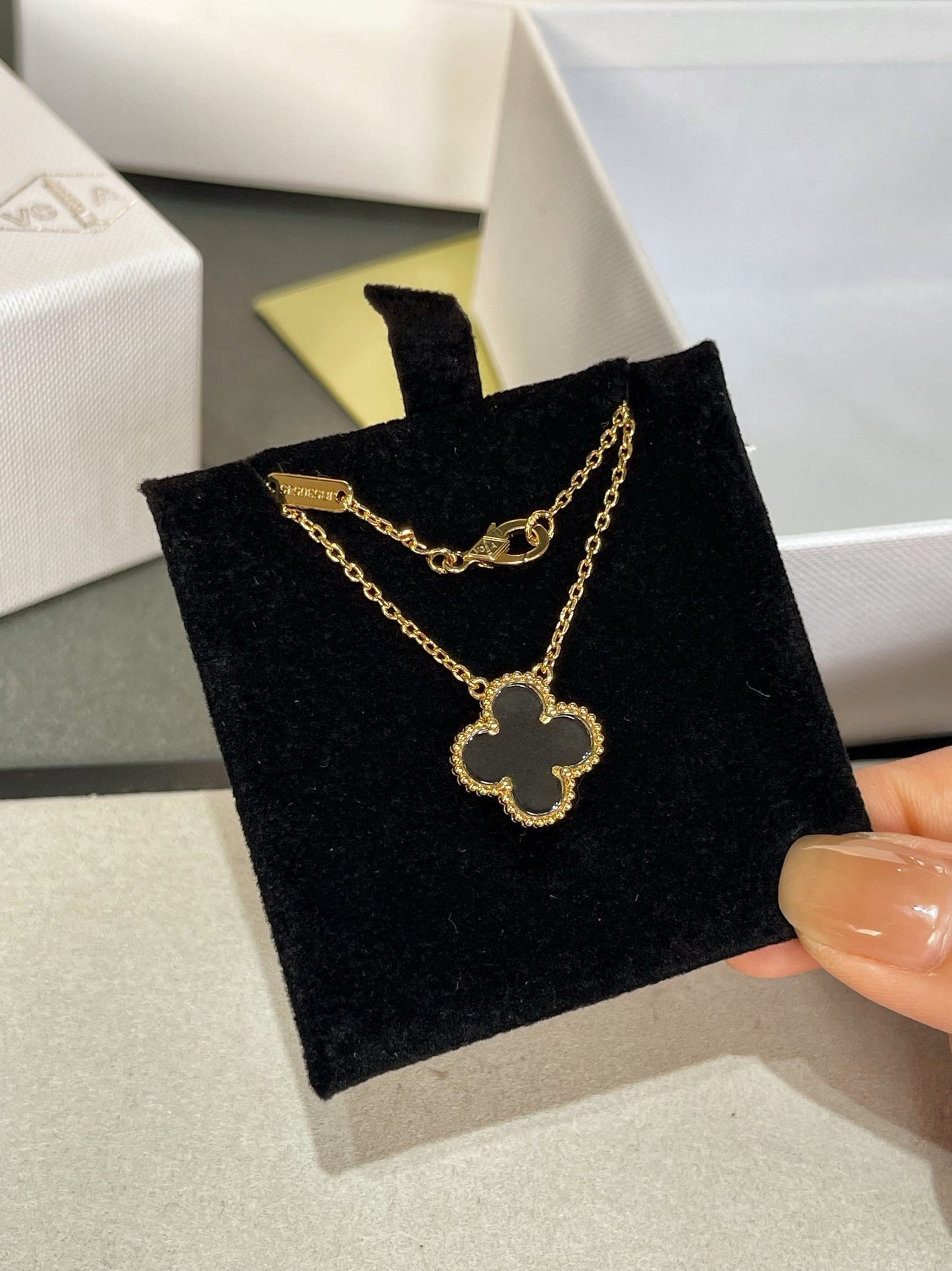 [Angela Schmuck] KLEEBLATT BERGKRISTALL ROSÉGOLD HALSKETTE