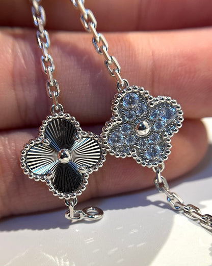 [Angela Jewellery]Silberarmband mit Kleeblatt-Motiv und Diamanten