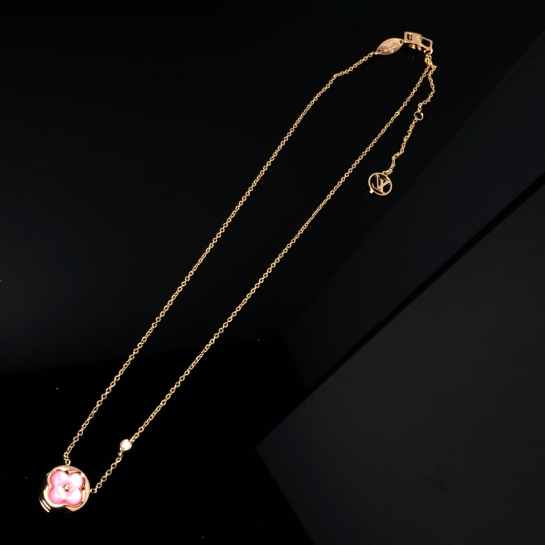 [アンジェラジュエリー]カラーブロッサム ピンクモップ サンゴールドネックレス