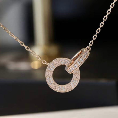 [アンジェラジュエリー]LOVE 7.6mmネックレス ローズゴールド＆シルバー フルダイヤモンド
