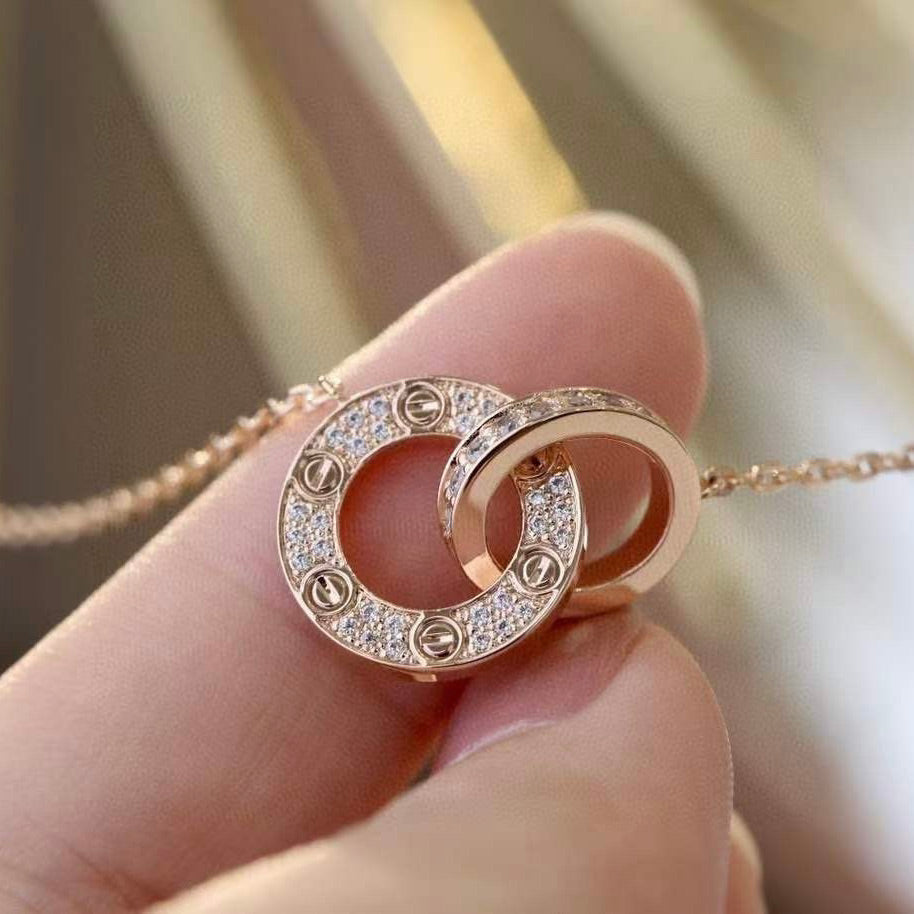 [アンジェラジュエリー]LOVE 7.6mmネックレス ローズゴールド＆シルバー フルダイヤモンド