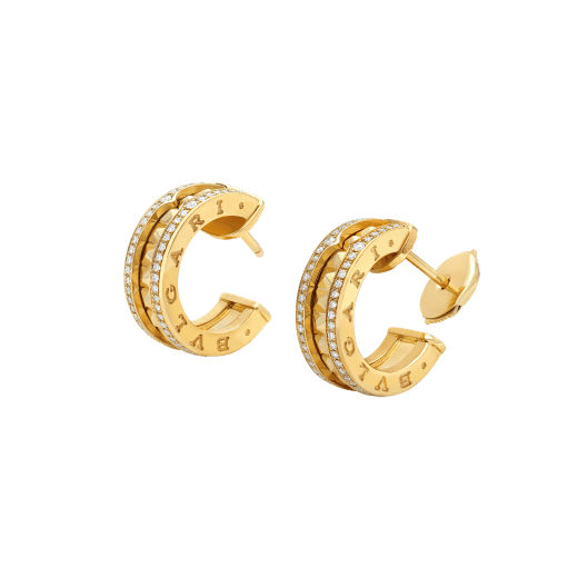 [Angela Jewellery]ZERO 1 ROCK GOLD EARRINGS WITH STUDDED SPIRAL AND PAVED DIAMONDS