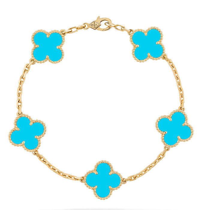 [Angela Jewellery] Kleeblatt-Armband mit 5 Motiven, Türkis