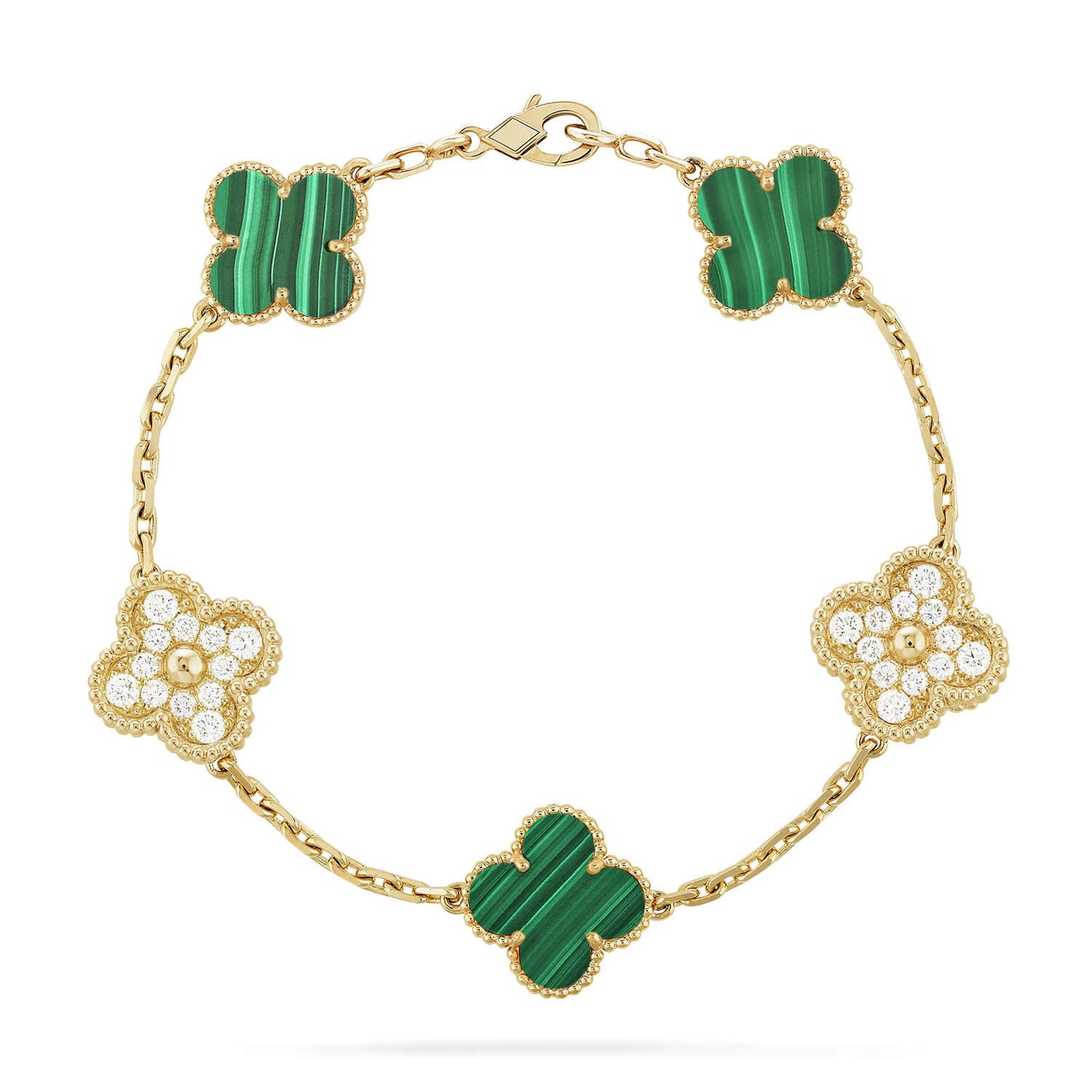 [Angela Schmuck] Armband mit Kleeblatt-Motiv und Malachit-Diamanten