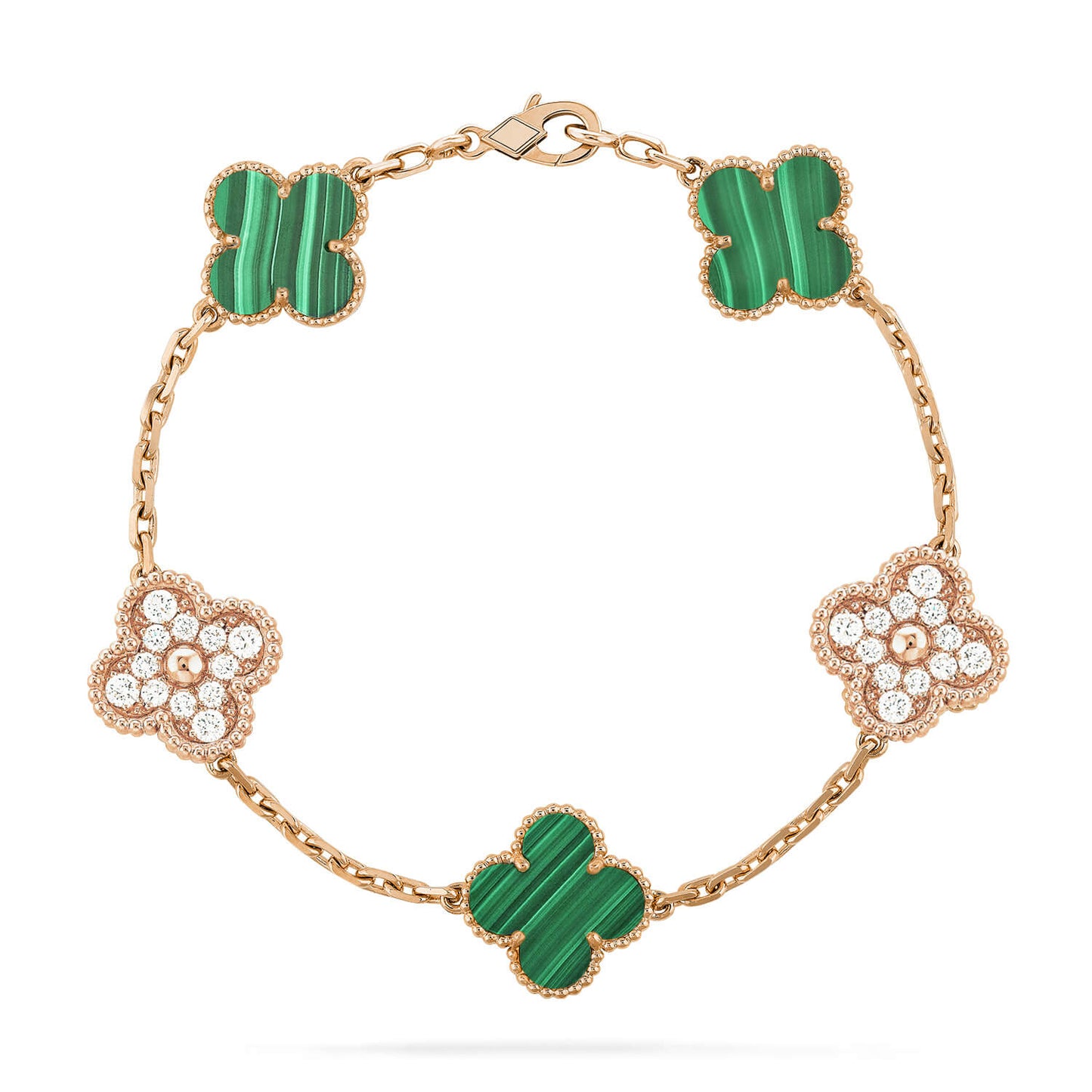 [Angela Schmuck] Armband mit Kleeblatt-Motiv und Malachit-Diamanten