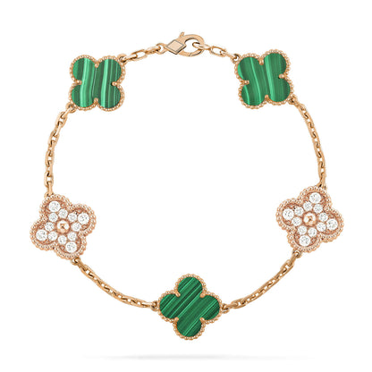 [Angela Schmuck] Armband mit Kleeblatt-Motiv und Malachit-Diamanten