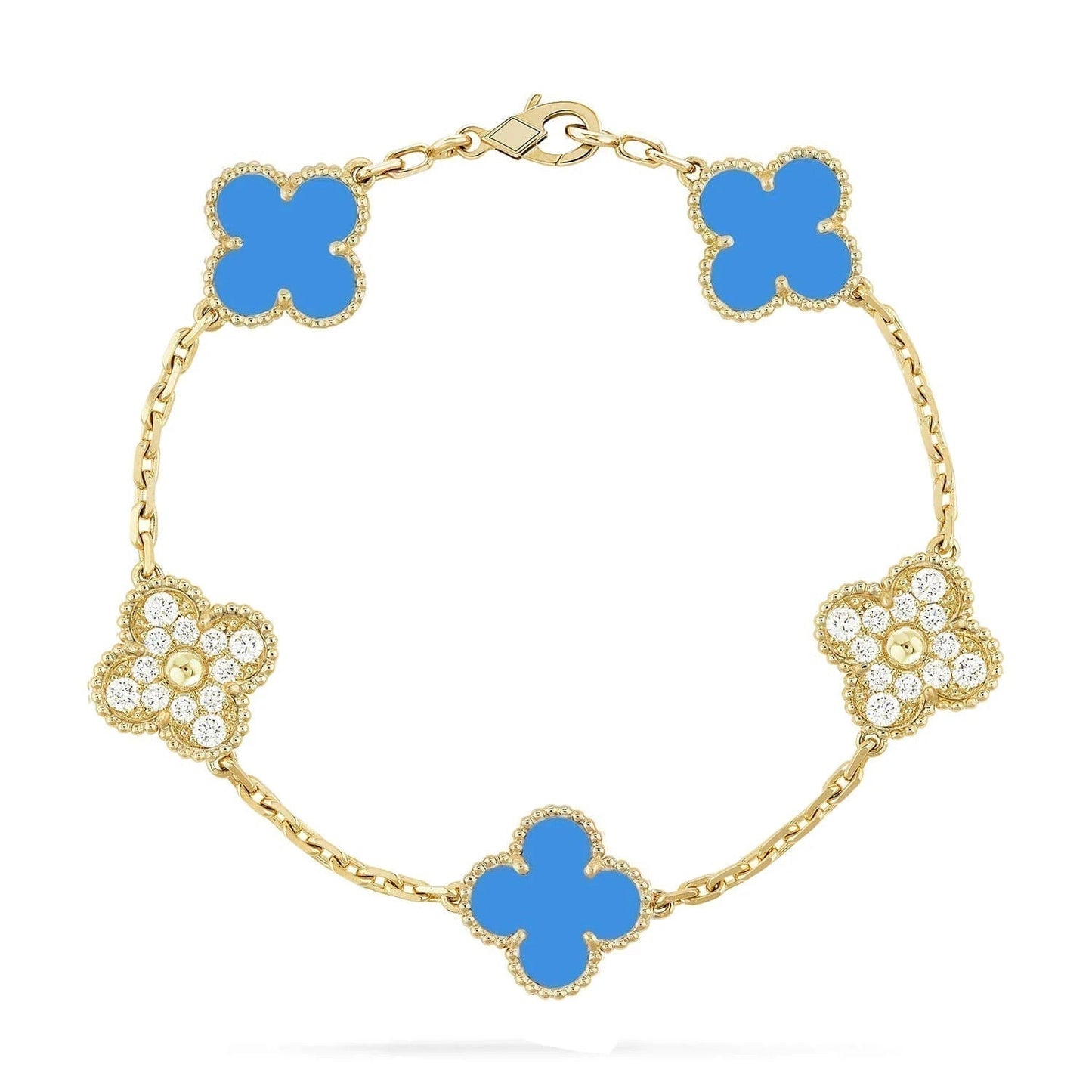 [Angela Schmuck]Klee 5 Motiv Blau Chalzedon Diamant Gold Armband 
