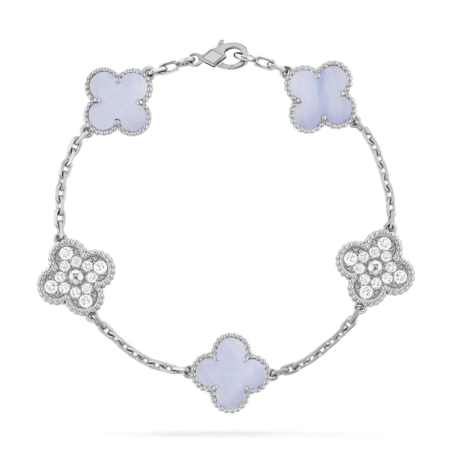 [Angela Schmuck] Kleeblatt 5 Motiv Diamant lila Chalzedon Armband Silber 