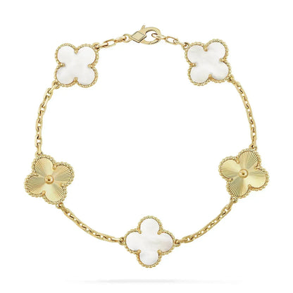 [Angela Schmuck] Kleeblatt-Armband mit 5 Motiven, Weiß, Perlmutt, Roségold