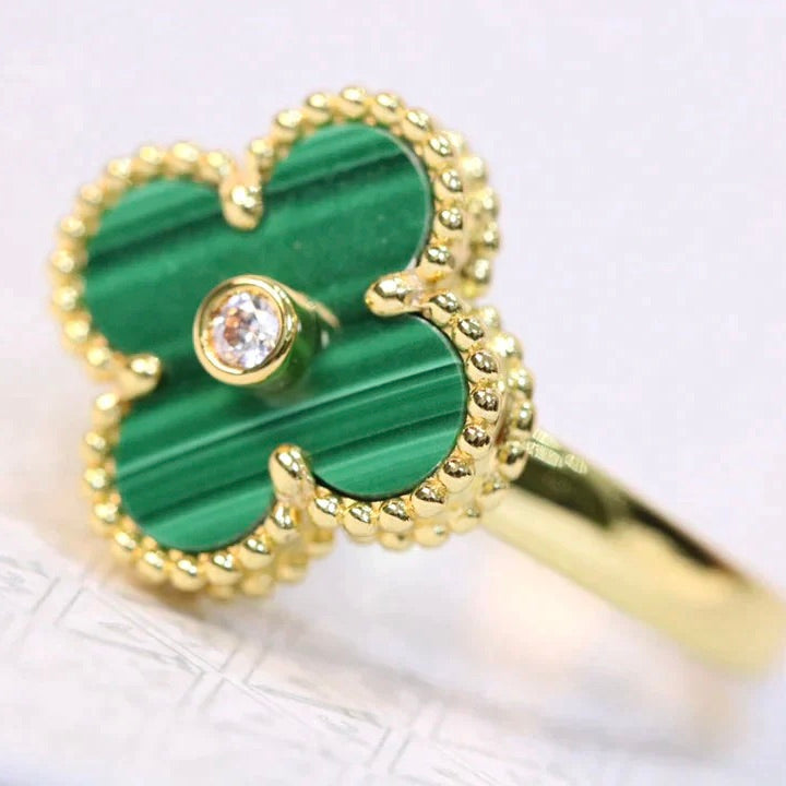 [Angela Schmuck]CLOVER MALACHIT RING GOLD DIAMANT