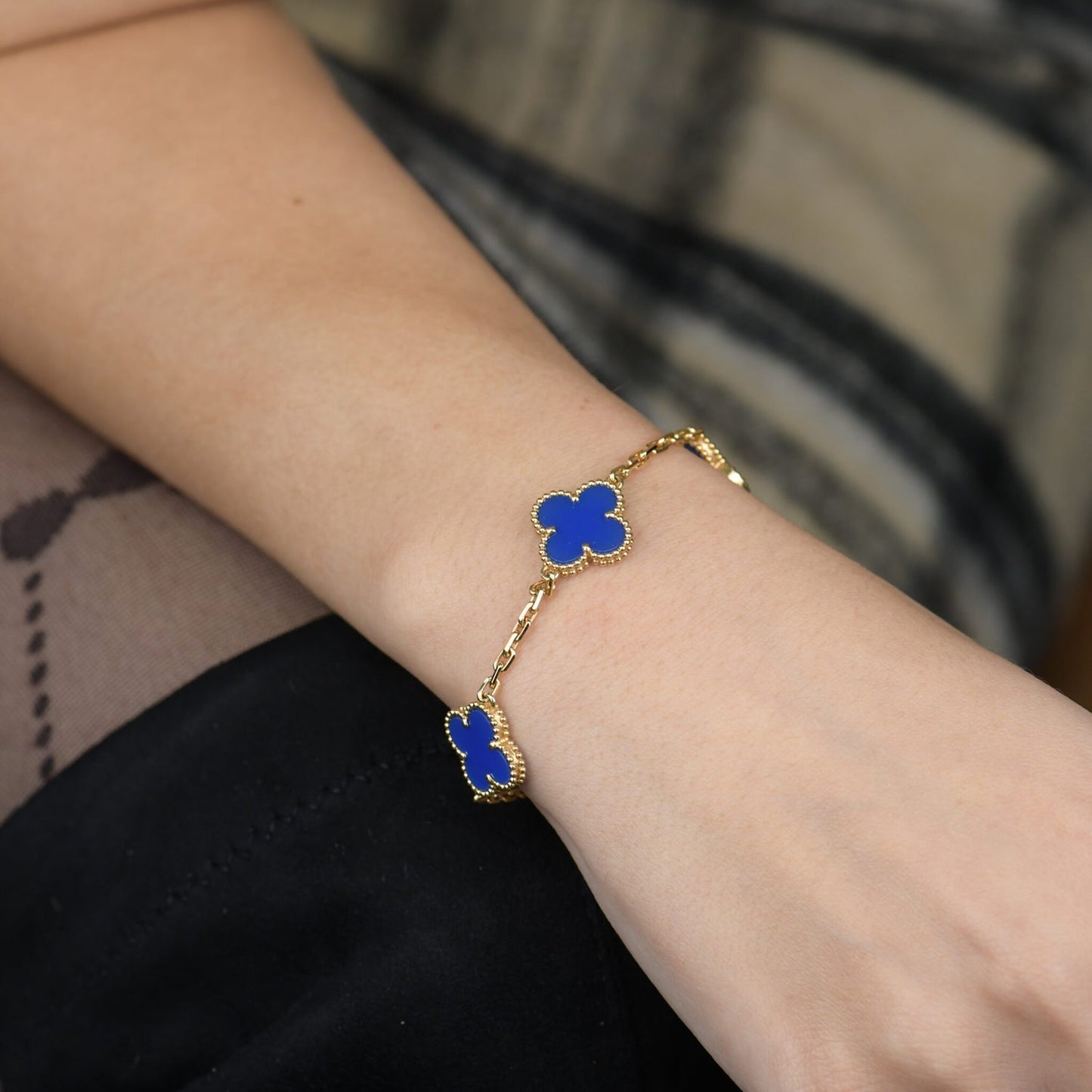 [Angela Schmuck]KLEEBLATT 5 MOTIVE BLAUER ACHAT ARMBAND