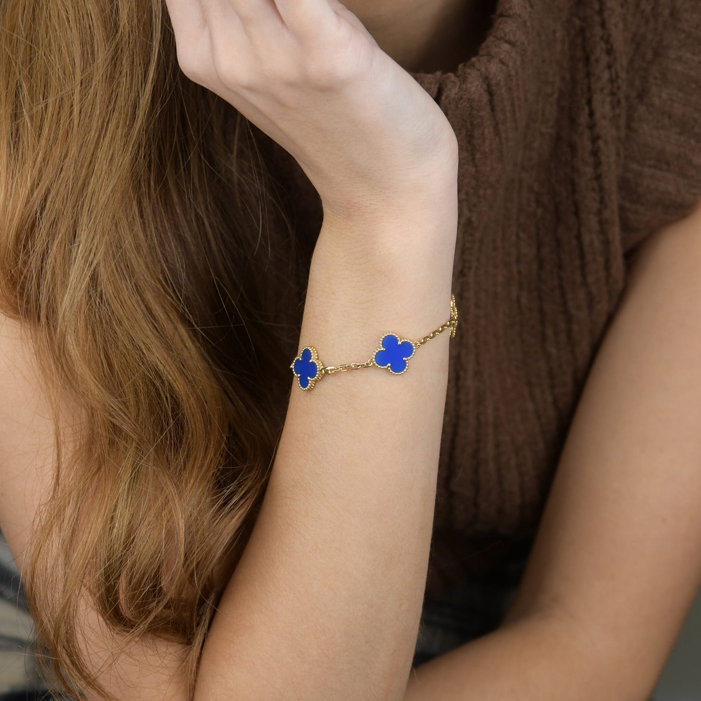 [Angela Schmuck]KLEEBLATT 5 MOTIVE BLAUER ACHAT ARMBAND