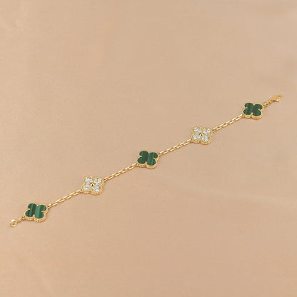 [Angela Schmuck] Armband mit Kleeblatt-Motiv und Malachit-Diamanten