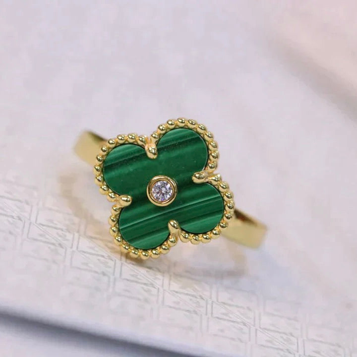 [Angela Schmuck]CLOVER MALACHIT RING GOLD DIAMANT