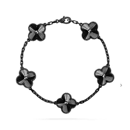 [Angela Jewellery] Schwarzes Kleeblatt-Armband mit 5 Motiven 