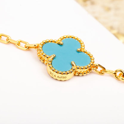 [Angela Jewellery] Armband aus türkisfarbenem Gold mit Kleeblatt-Motiv und Diamanten