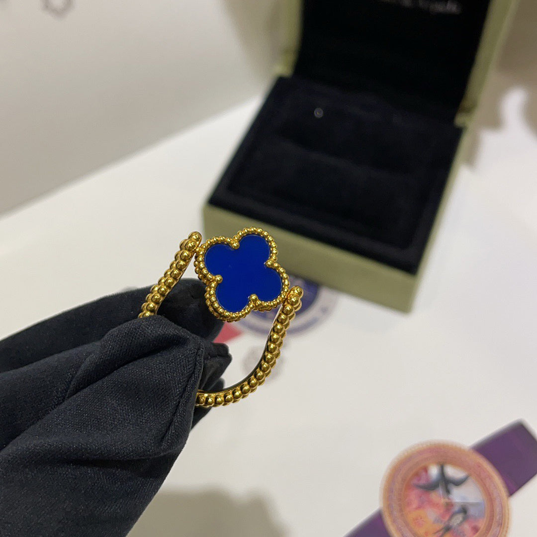 [アンジェラジュエリー]クローバーリバーシブルブルーアゲートリング