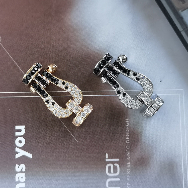 [アンジェラジュエリー]フォース ラージホースシュー ブラック ホワイト ダイヤモンド ブレスレット シルバー