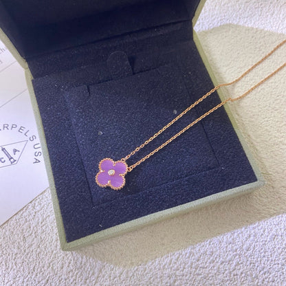 [アンジェラジュエリー]クローバー 15mm ダイヤモンド パープルバイオレットネックレス