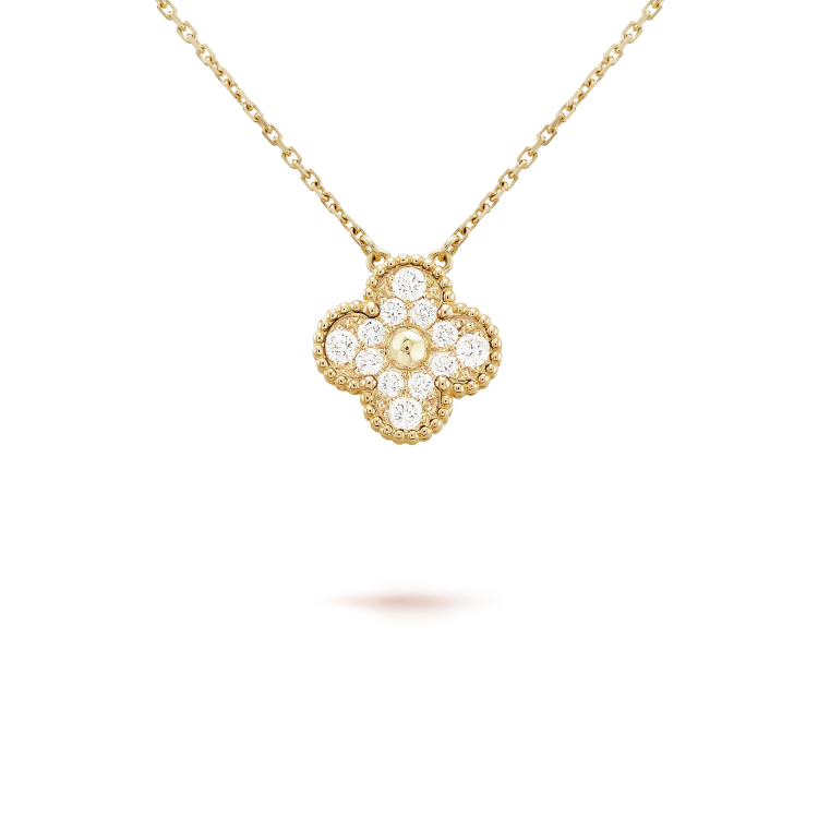 [アンジェラジュエリー]クローバー 15mm ダイヤモンド シングルフラワーネックレス