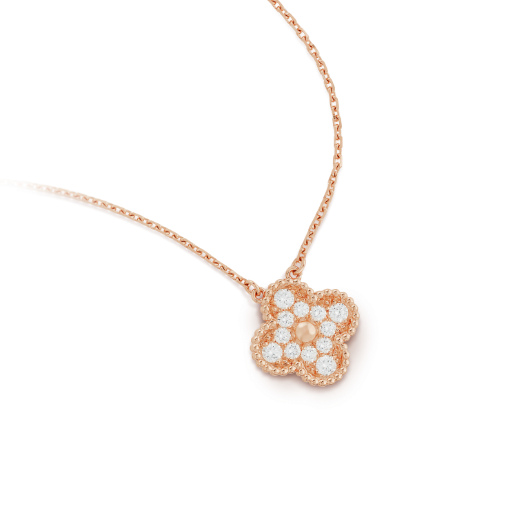 [アンジェラジュエリー]クローバー 15mm ダイヤモンド シングルフラワーネックレス