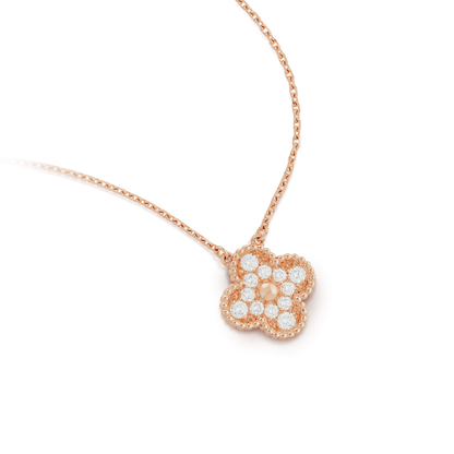 [アンジェラジュエリー]クローバー 15mm ダイヤモンド シングルフラワーネックレス
